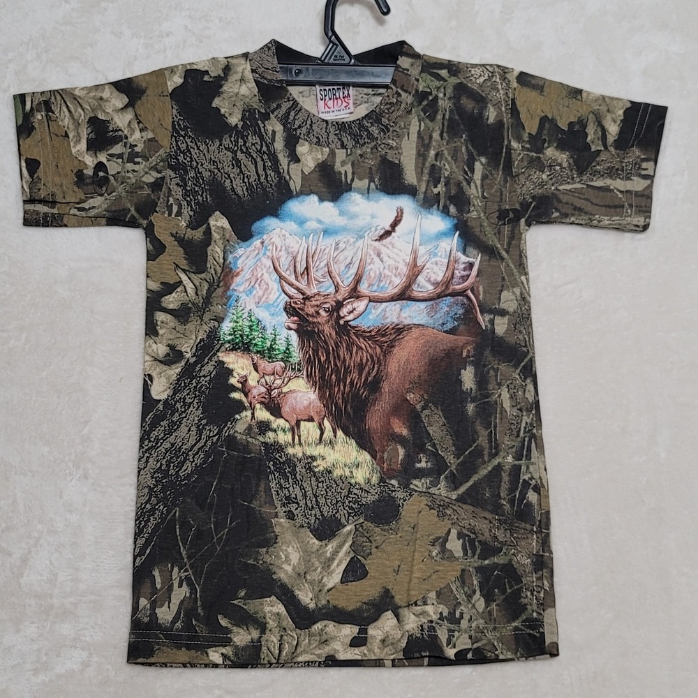 Mossy Oak Kids Camo T Shirt Size S Small Short Sleeve Camouflage Casual Elk